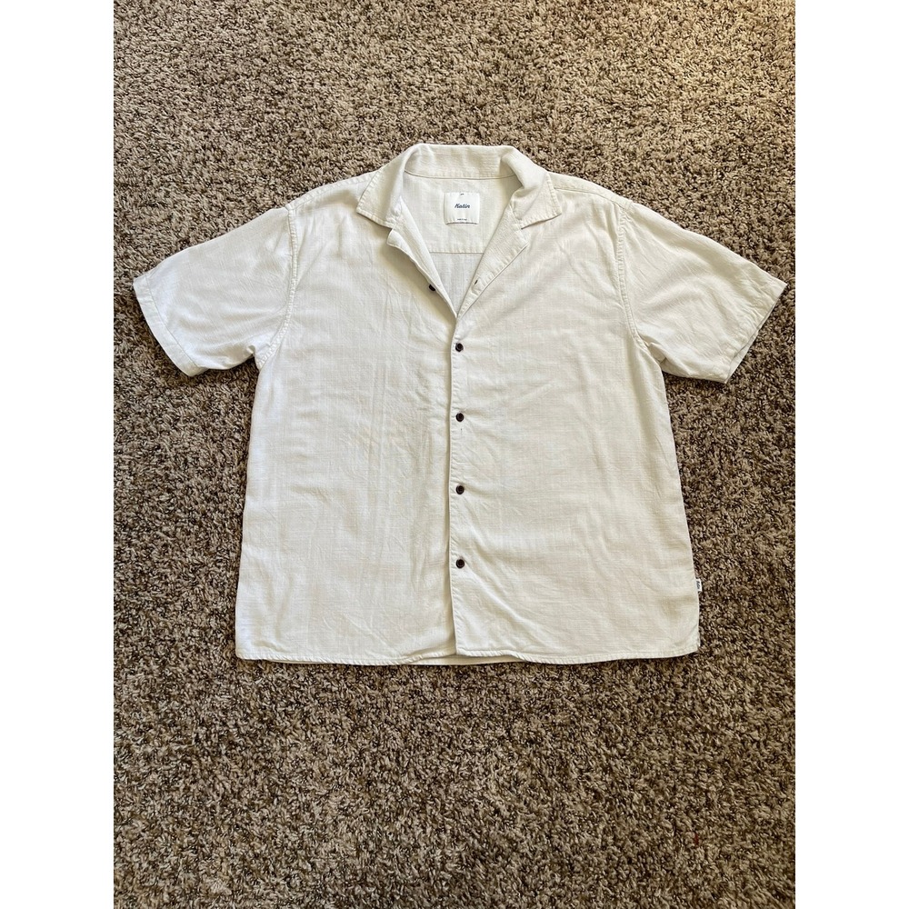 Katin Mens SM Linen Blend Camp Shirt Cream Short Sleeve Button Up Resort